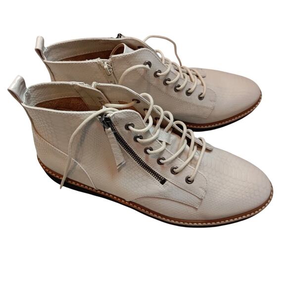 NATURALIZER Womens Ivory Snake 1" Platform Pull Tab Eeva Toe Wedge Booties 12M - Picture 2 of 5